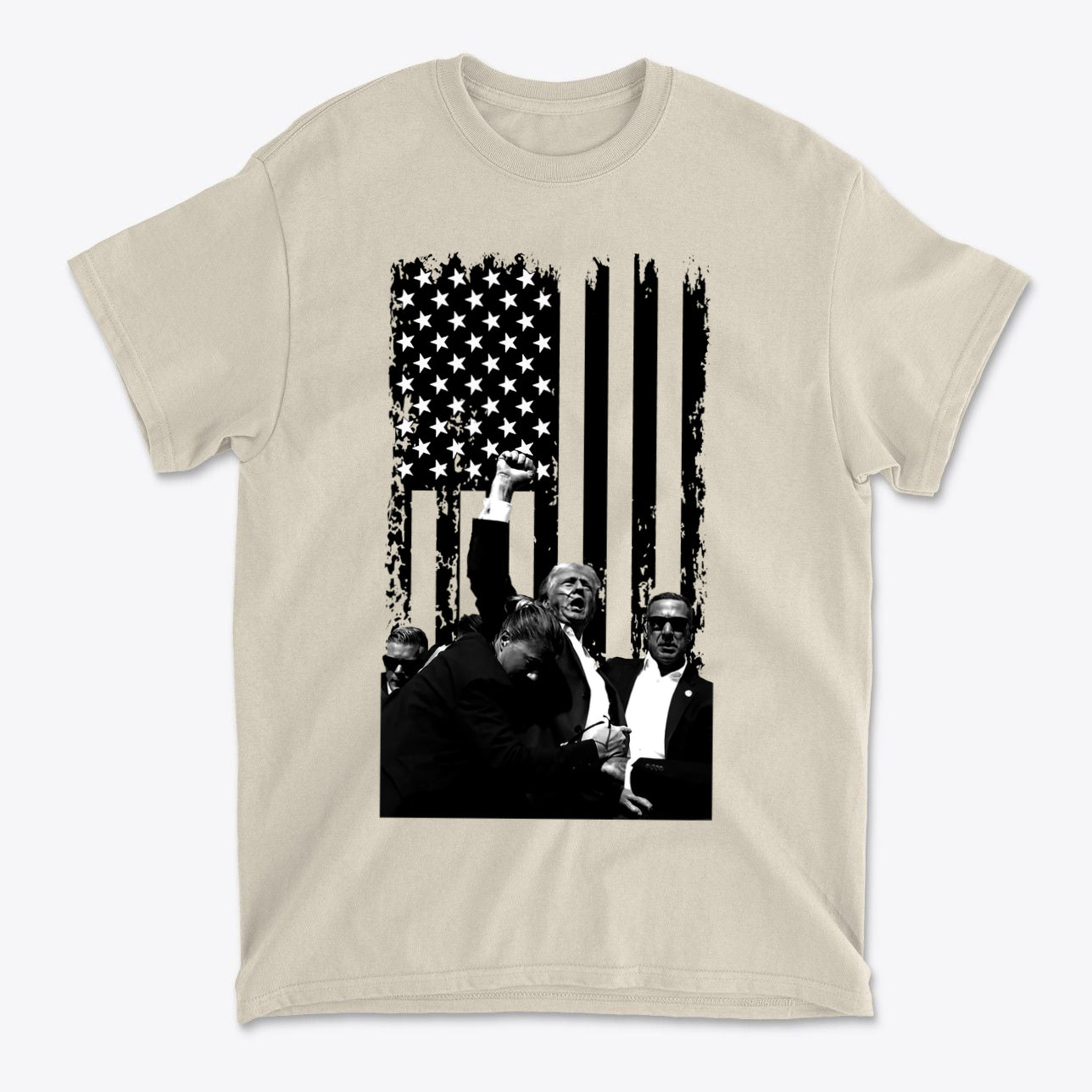 Trump Shot On American Flag BW