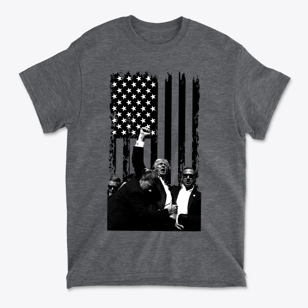 Trump Shot On American Flag BW