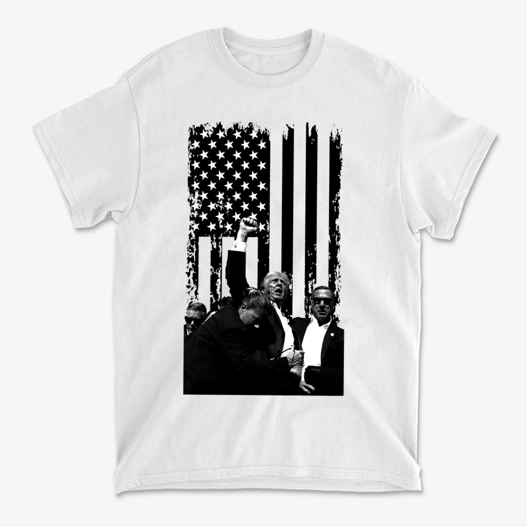 Trump Shot On American Flag BW