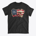 Vance Trump 2028 We The People black t-shirt featuring patriotic design with 1776 and fist graphic.