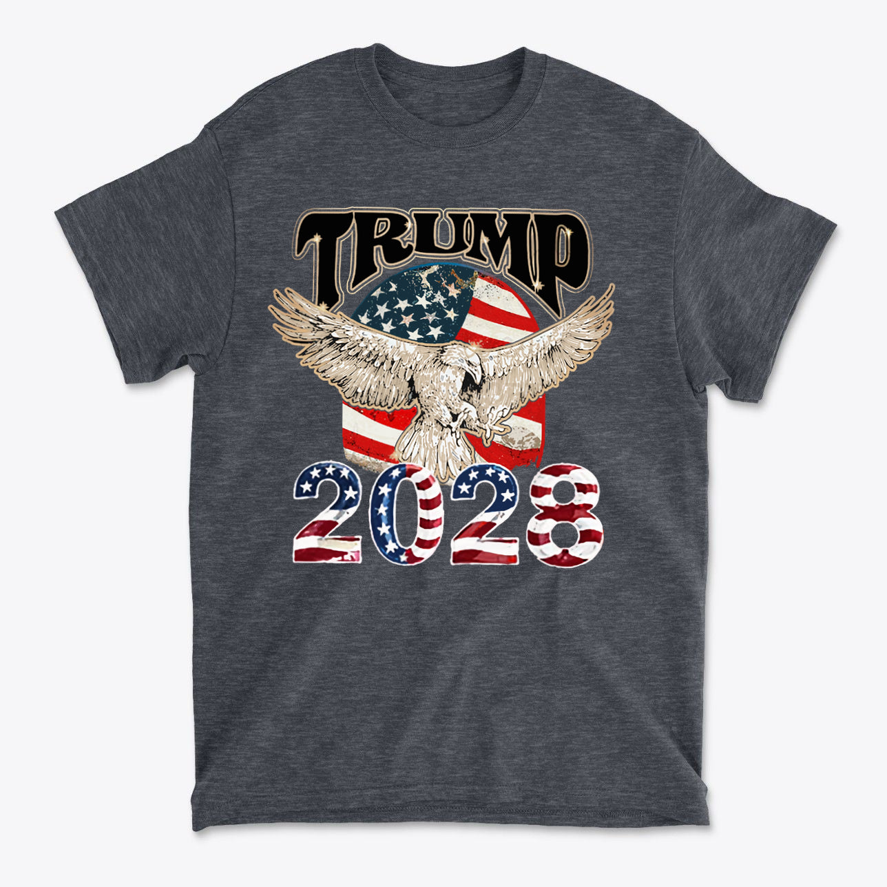 Trump 2028 On USA Flag And Eagle graphic t-shirt featuring an eagle and American flag design.