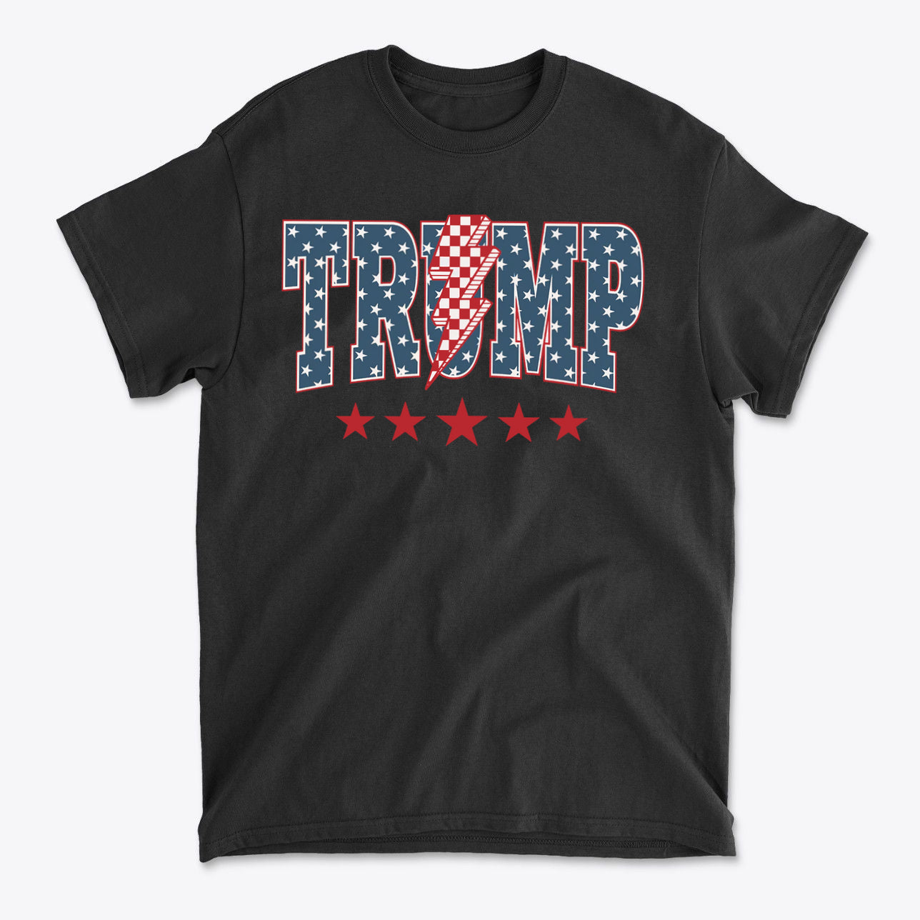 Trump Lightning Bolt Graphic Tee featuring a bold design with stars and stripes.