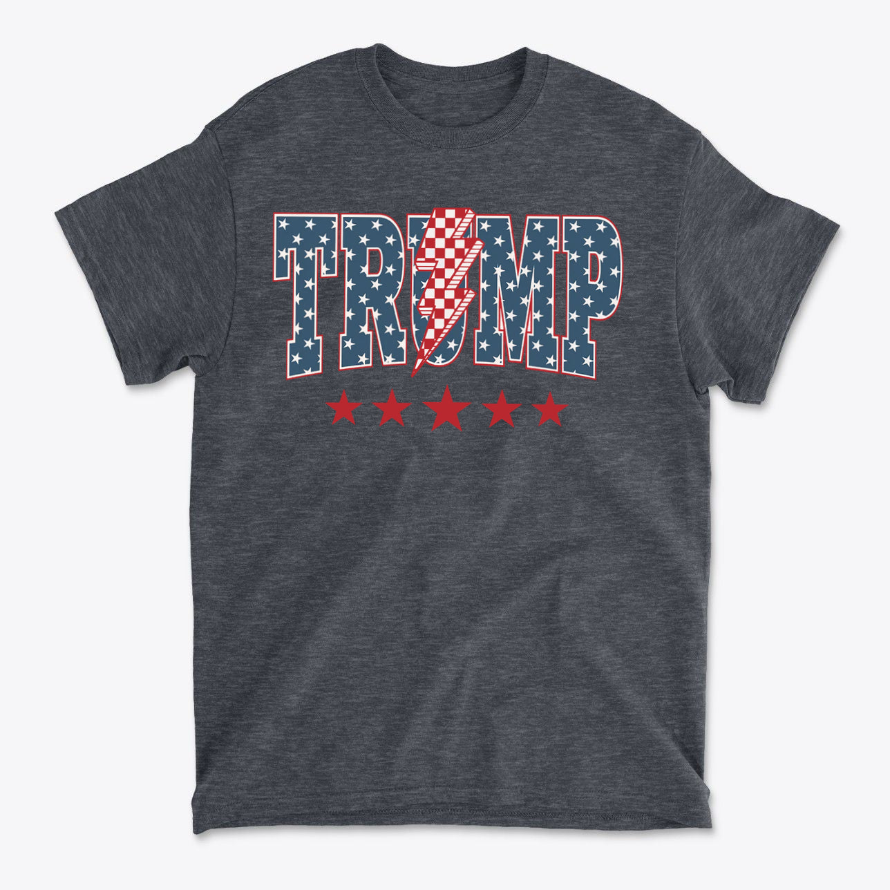 Trump Lightning Bolt Graphic Tee featuring a bold design with stars and stripes.