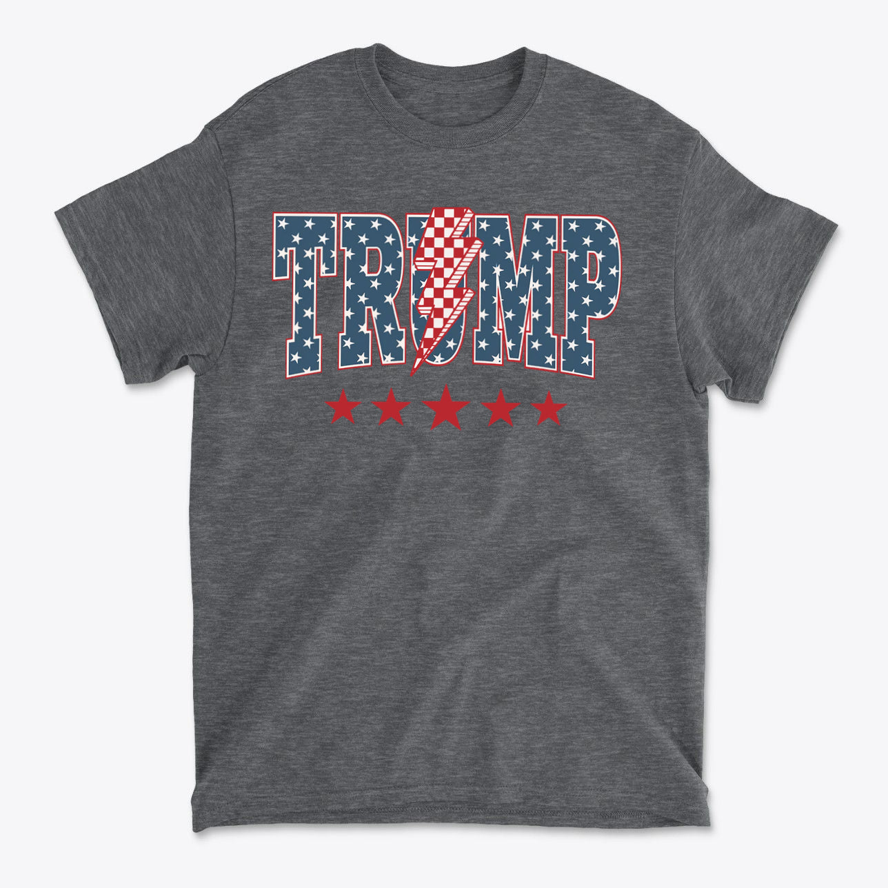 Trump Lightning Bolt Graphic Tee featuring patriotic design with stars and stripes.