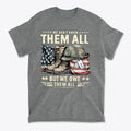 We Don't Know Them All But We Owe Them All graphic t-shirt featuring military boots, dog tags, and an American flag design.