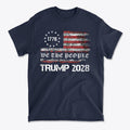 We The People Trump 2028 On Betsy Ross Flag graphic t-shirt featuring distressed flag design.