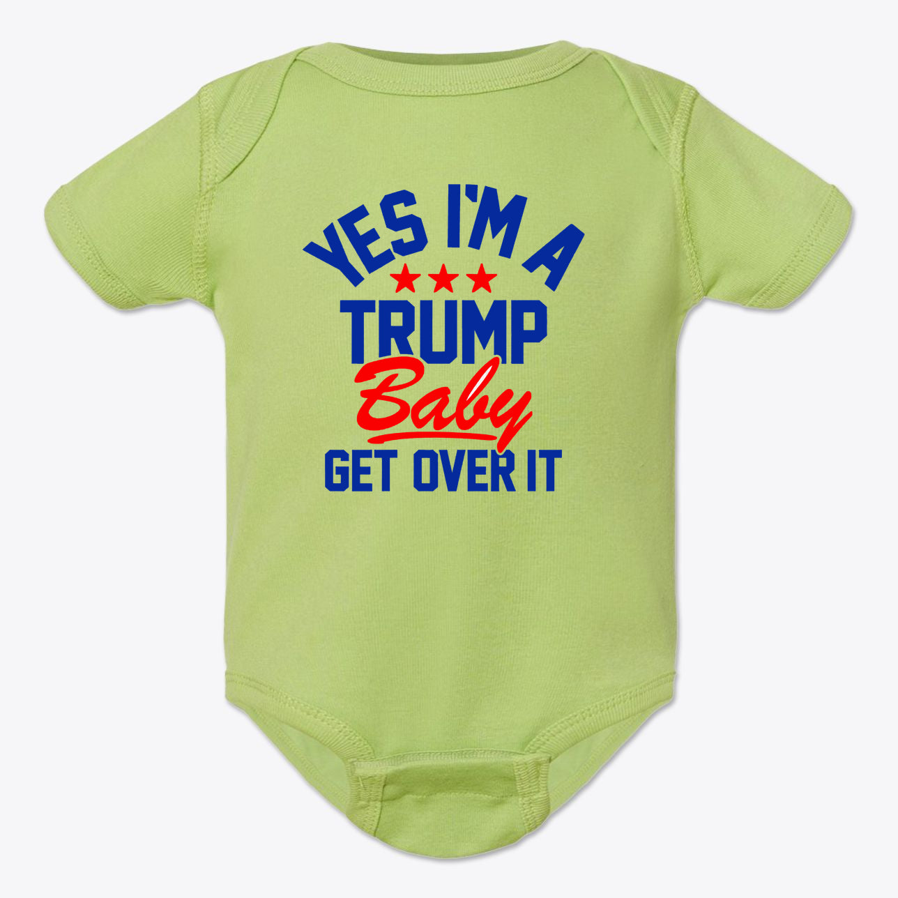 Yes I am A Trump Baby Onesie Art in green with bold lettering and graphics, perfect for patriotic parents.
