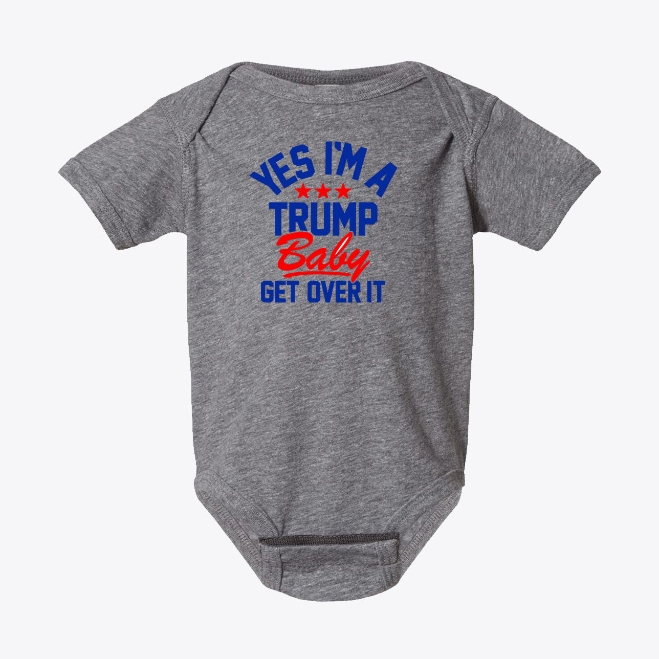 Yes I am A Trump Baby Bodysuit Art featuring a playful design with bold text and patriotic colors.