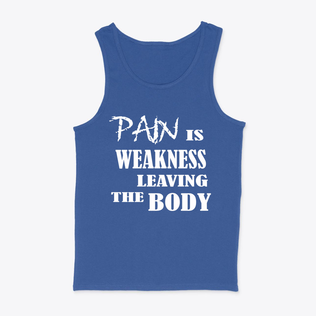 SP-front-RYL-1387Pain Is Weakness Leaving Body White Text Graphic Tee