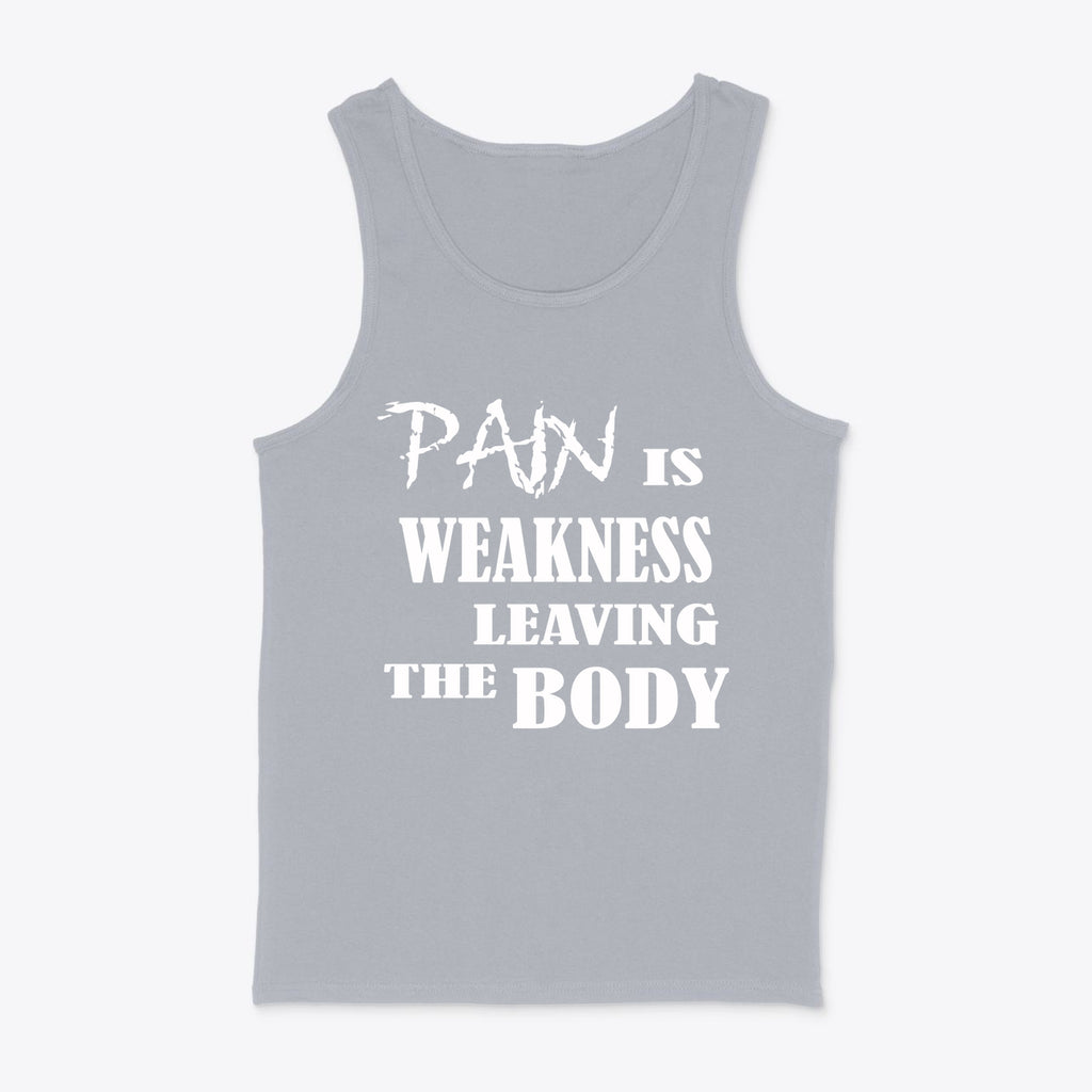 SP-front-SGR-1388Pain Is Weakness Leaving Body White Text Graphic Tee