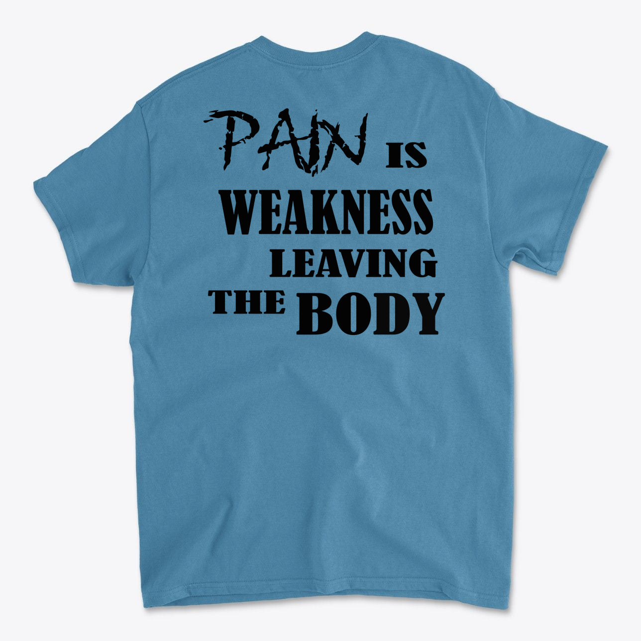 Pain Is Weakness Leaving The Body Blk Ltrs Image on Back