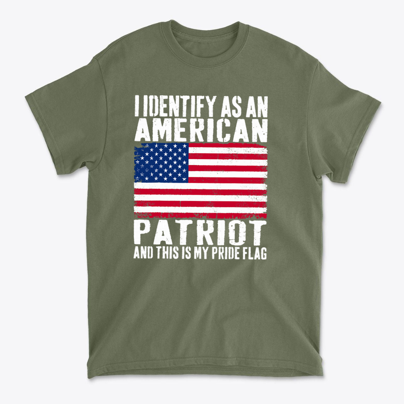 I Identify As An American Patriot And This Is My Pride Flag t-shirt with American flag design.