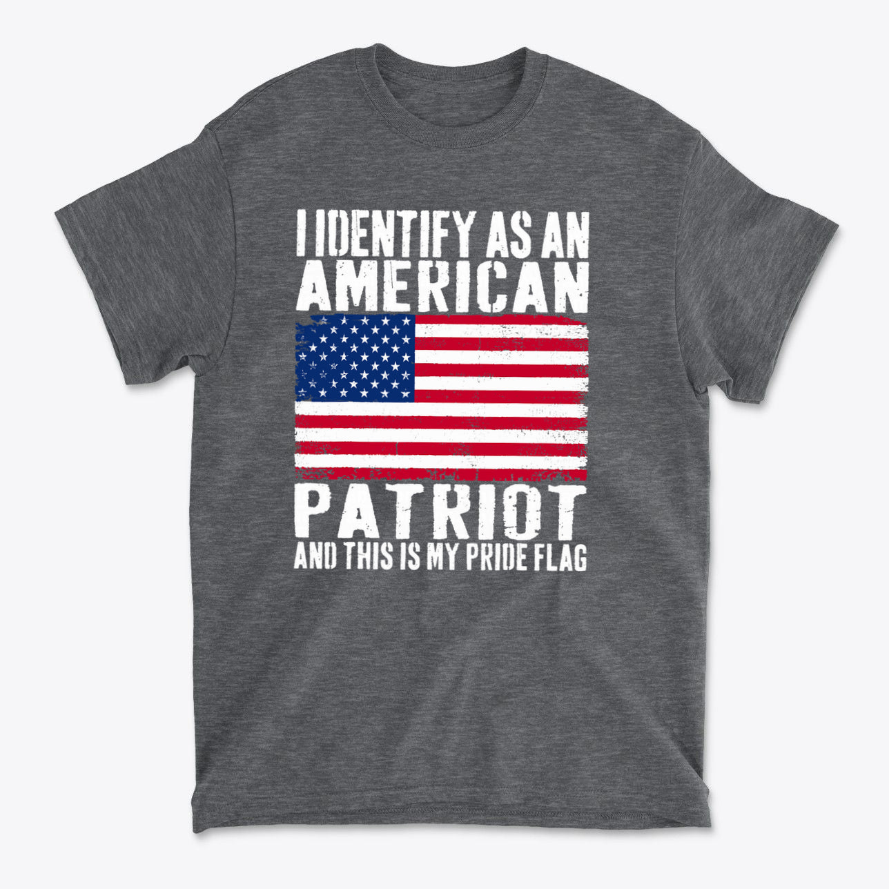 I Identify As An American Patriot And This Is My Pride Flag t-shirt featuring an American flag design.