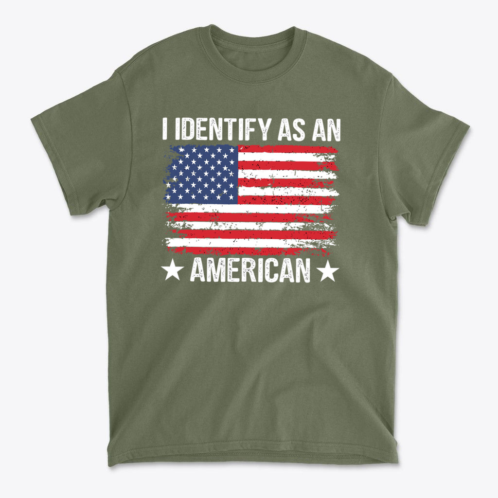 I Identify As An American Apparel shirt featuring a distressed American flag design.