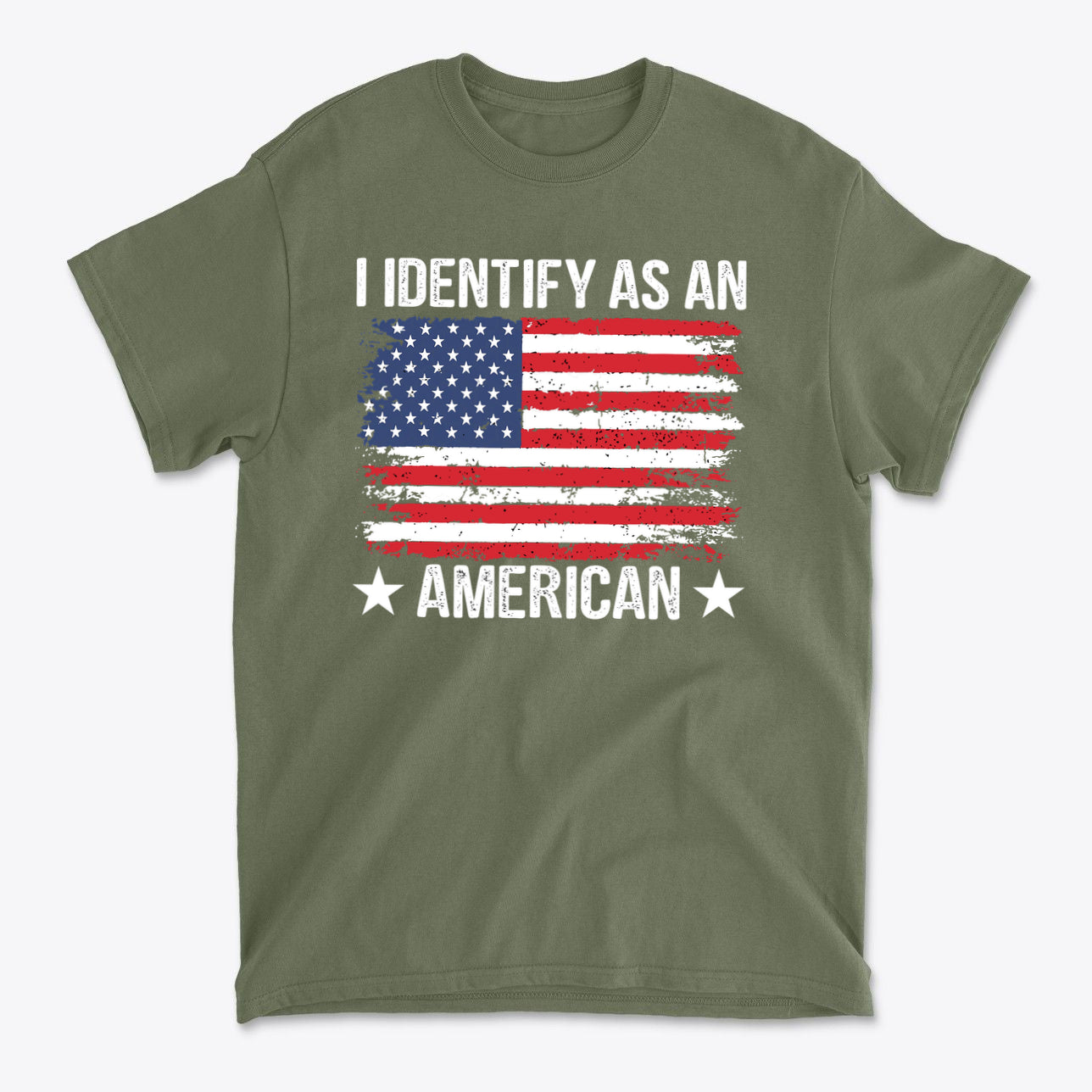 I Identify As An American Apparel shirt featuring a distressed American flag design.