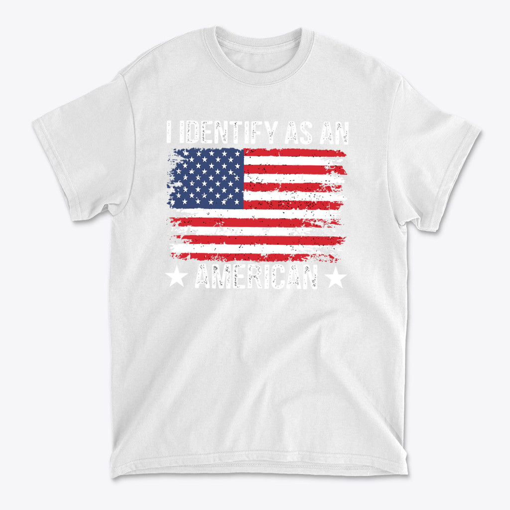 I Identify As An American Apparel shirt featuring a distressed American flag design.