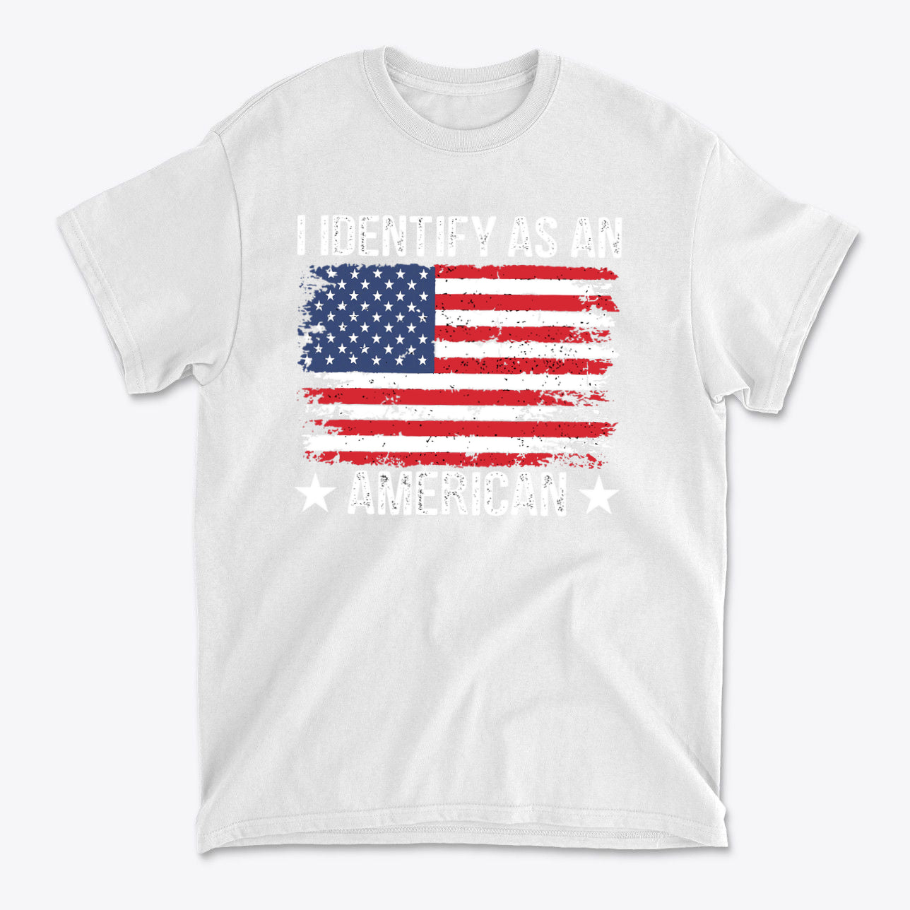 I Identify As An American Apparel shirt featuring a distressed American flag design.