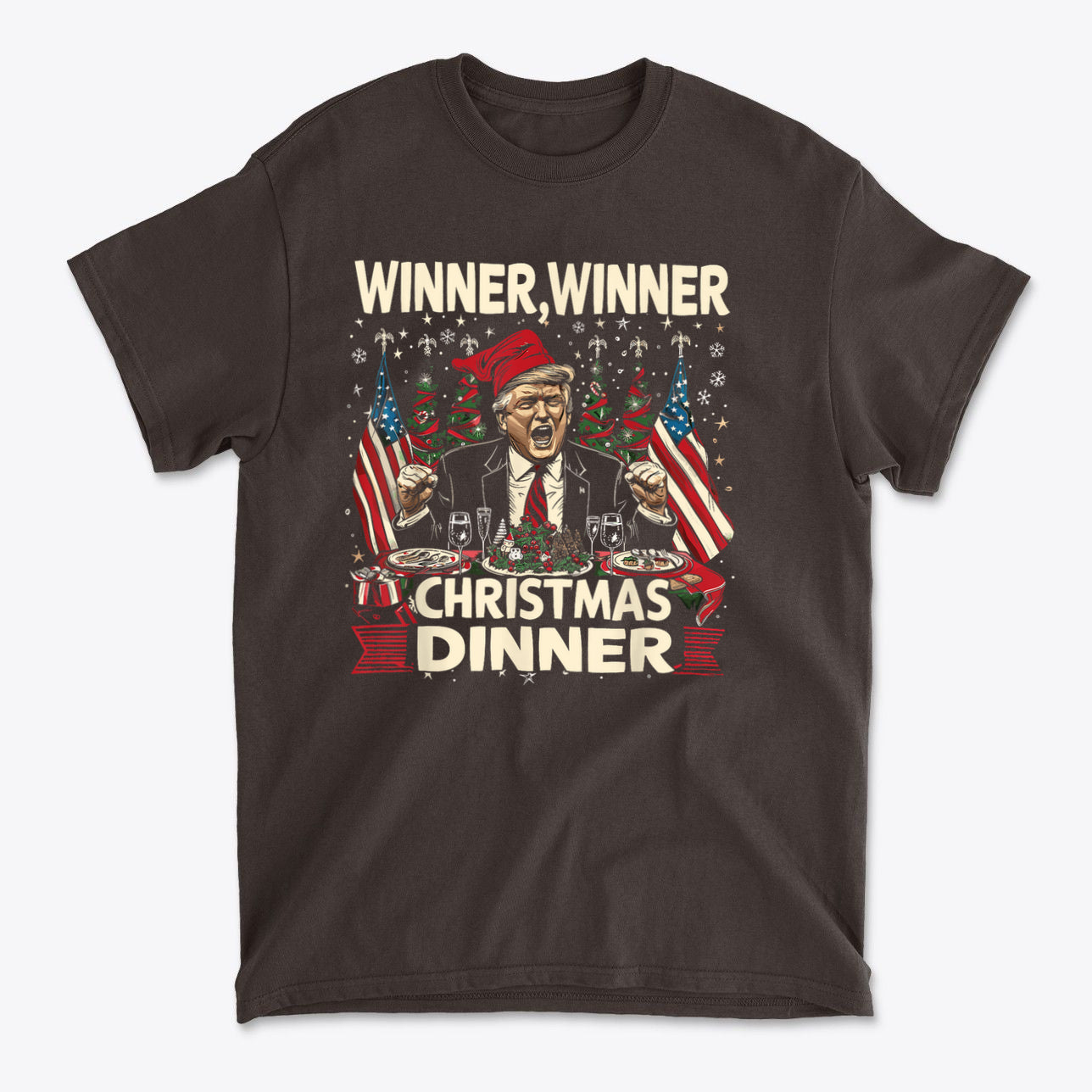 Winner Winner Christmas Dinner Premium Conservative Graphic T-Shirt featuring festive design with patriotic elements.