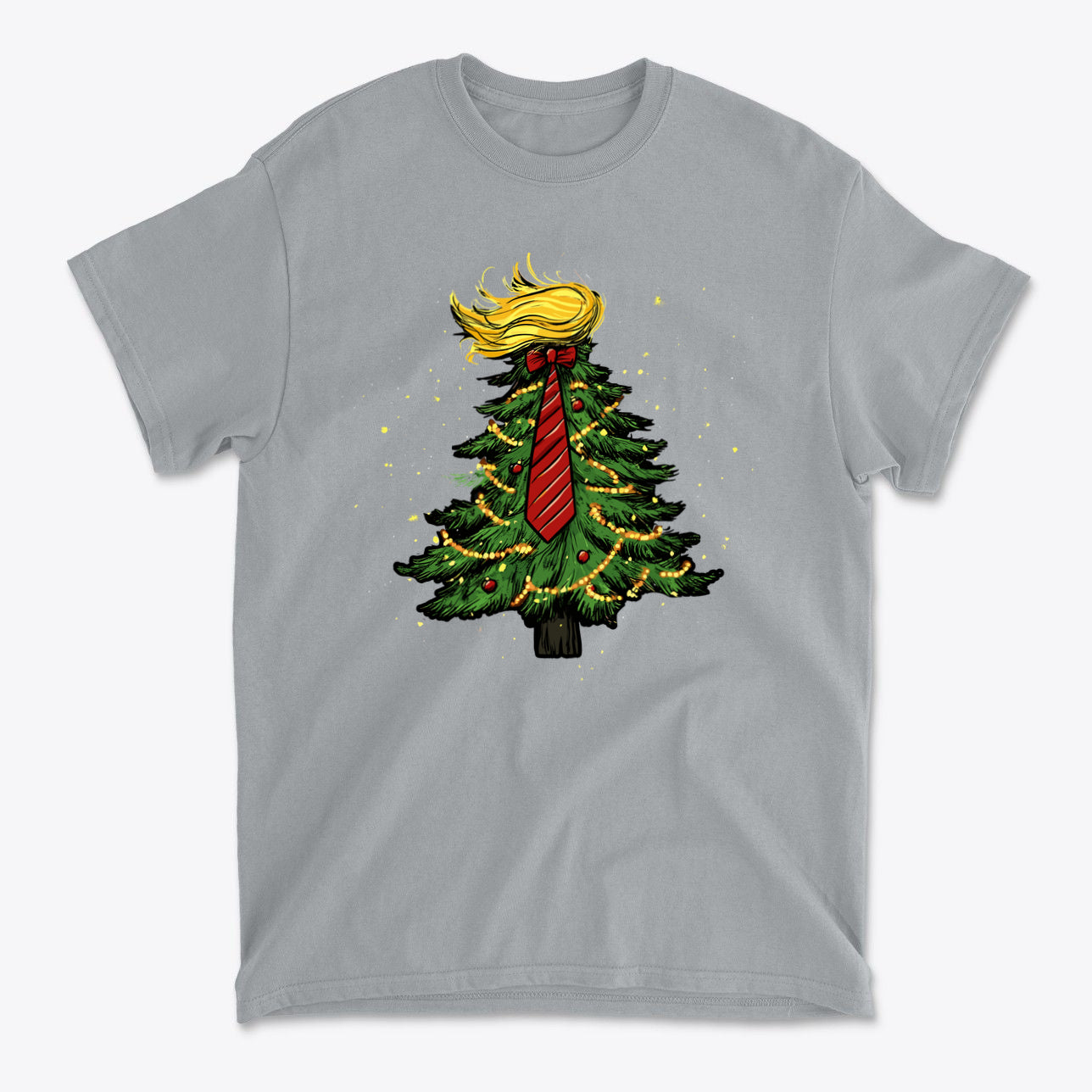 Trump Christmas Tree Decor Item - Graphic T-Shirt featuring a Christmas tree with a tie and hairstyle inspired by Trump.