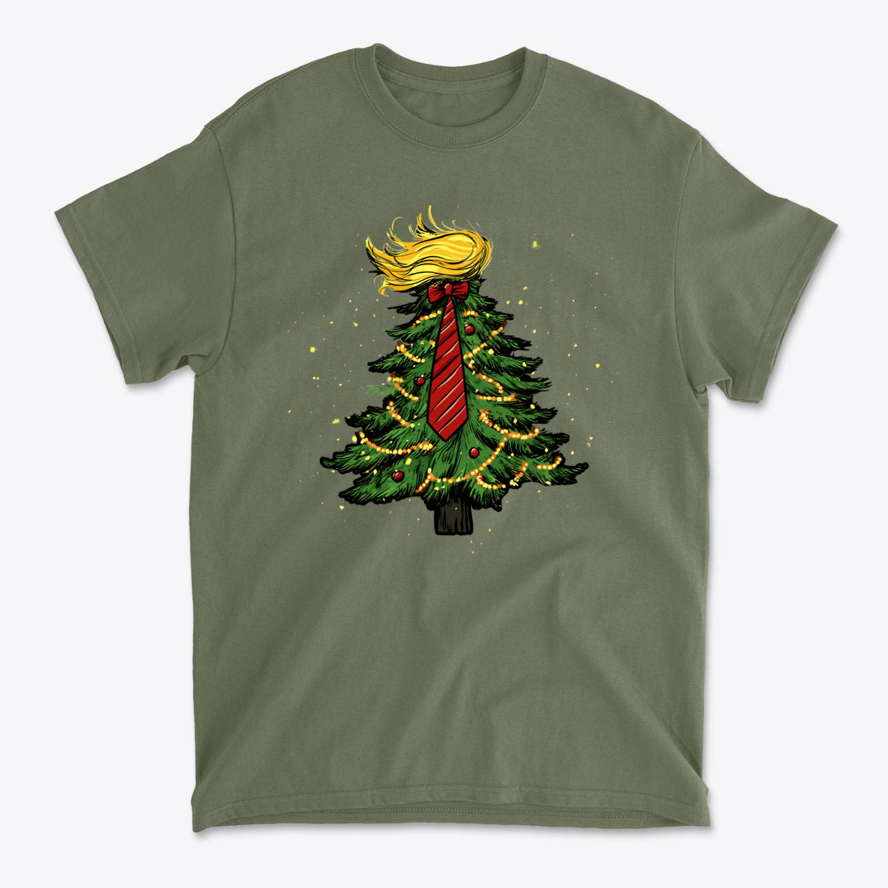 Trump Christmas Tree Decor Item featuring a cartoon tree with a blonde hair and red tie design for holiday celebrations.