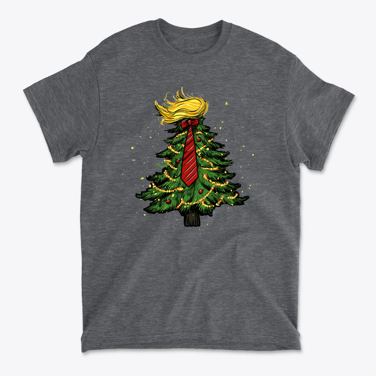 Trump Christmas Tree Decor Item featuring a graphic design of a Christmas tree with a tie and blonde hair.