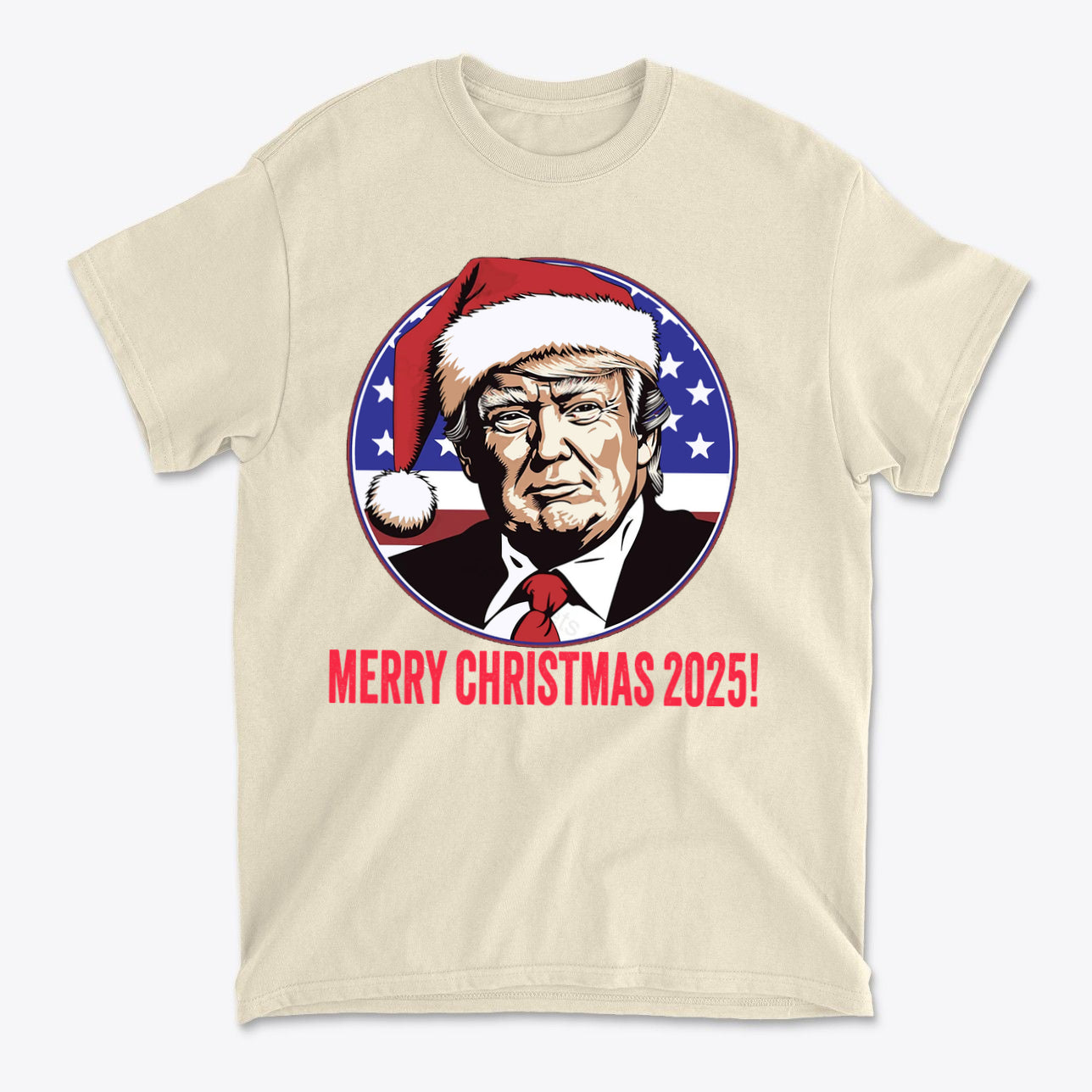 Merry Christmas 2025 Trump As Santa graphic t-shirt with festive design for conservatives.