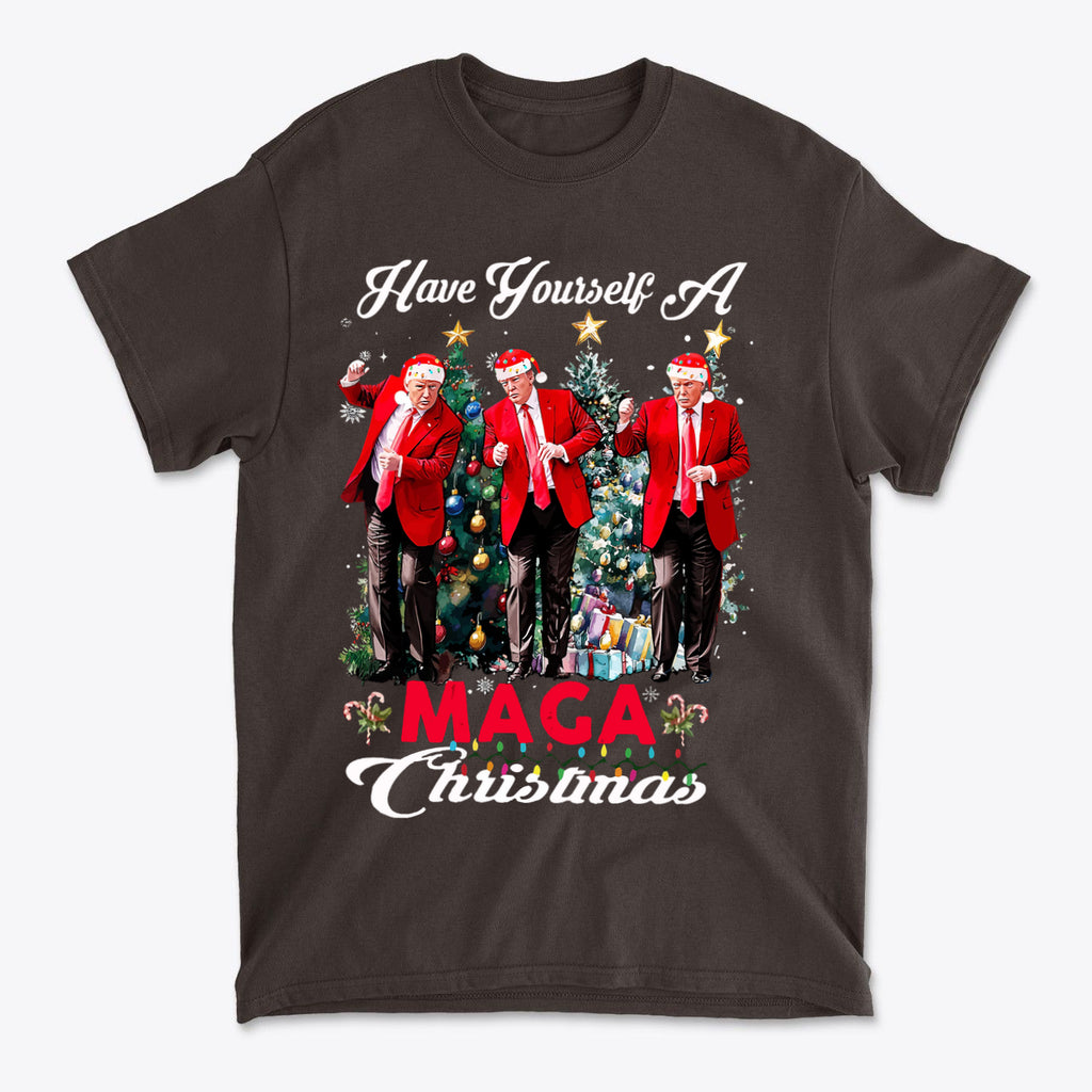 Have Yourself A MAGA Christmas graphic t-shirt featuring festive designs and patriotic themes.