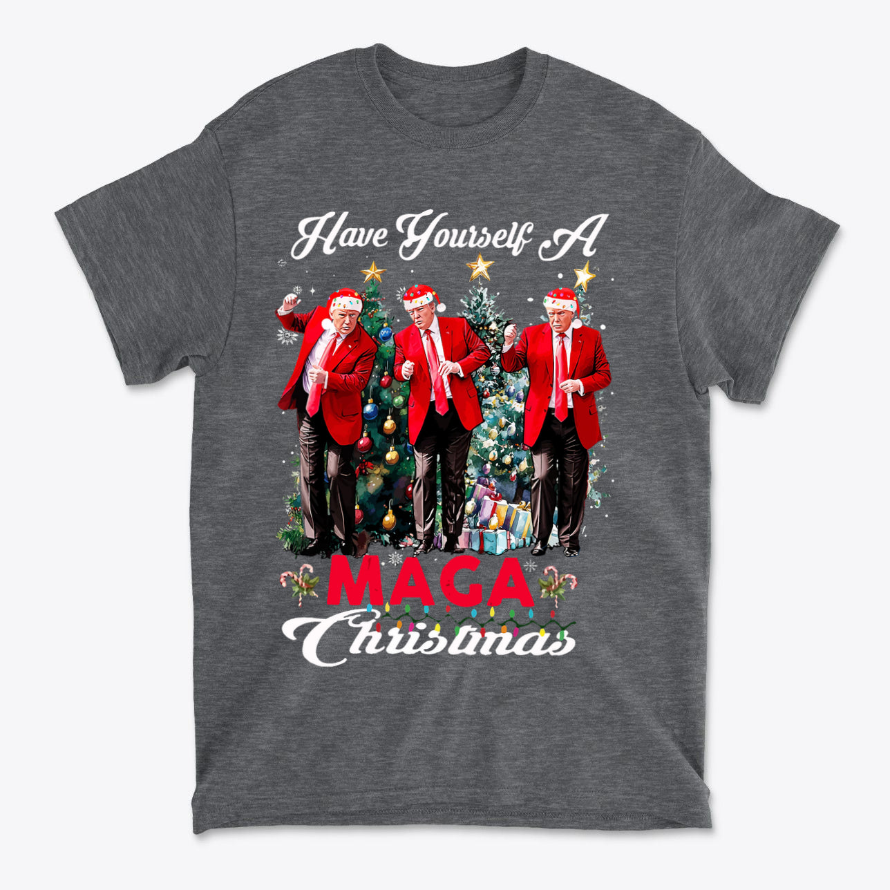 Have Yourself A MAGA Christmas premium graphic t-shirt with festive design and patriotic theme.