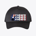 Fight Fight Fight Mesh Back Cap featuring a patriotic design and bold text, ideal for conservative supporters.