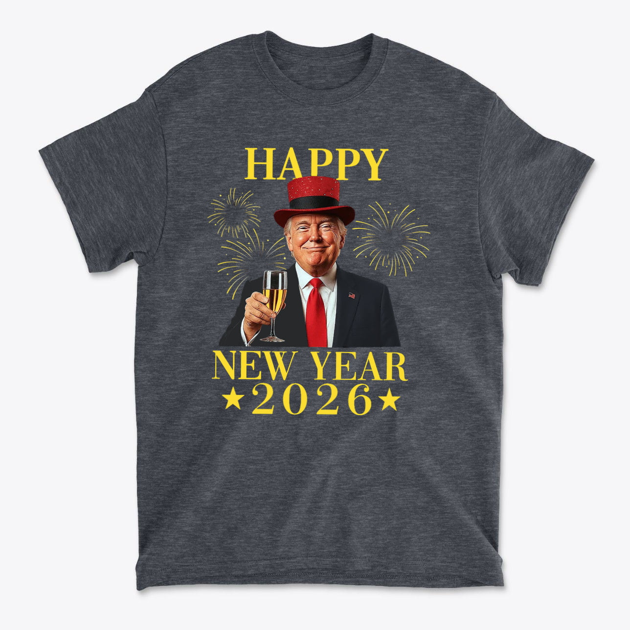 Happy New Year 2026 Apparel Art featuring a celebratory graphic tee design with fireworks.