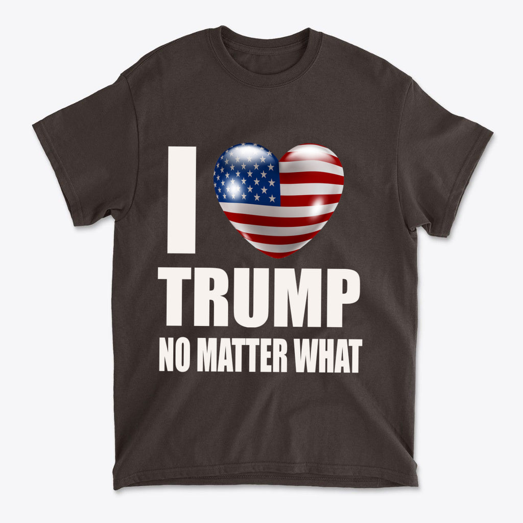 I Heart Trump No Matter What Tee featuring a heart design with American flag elements.