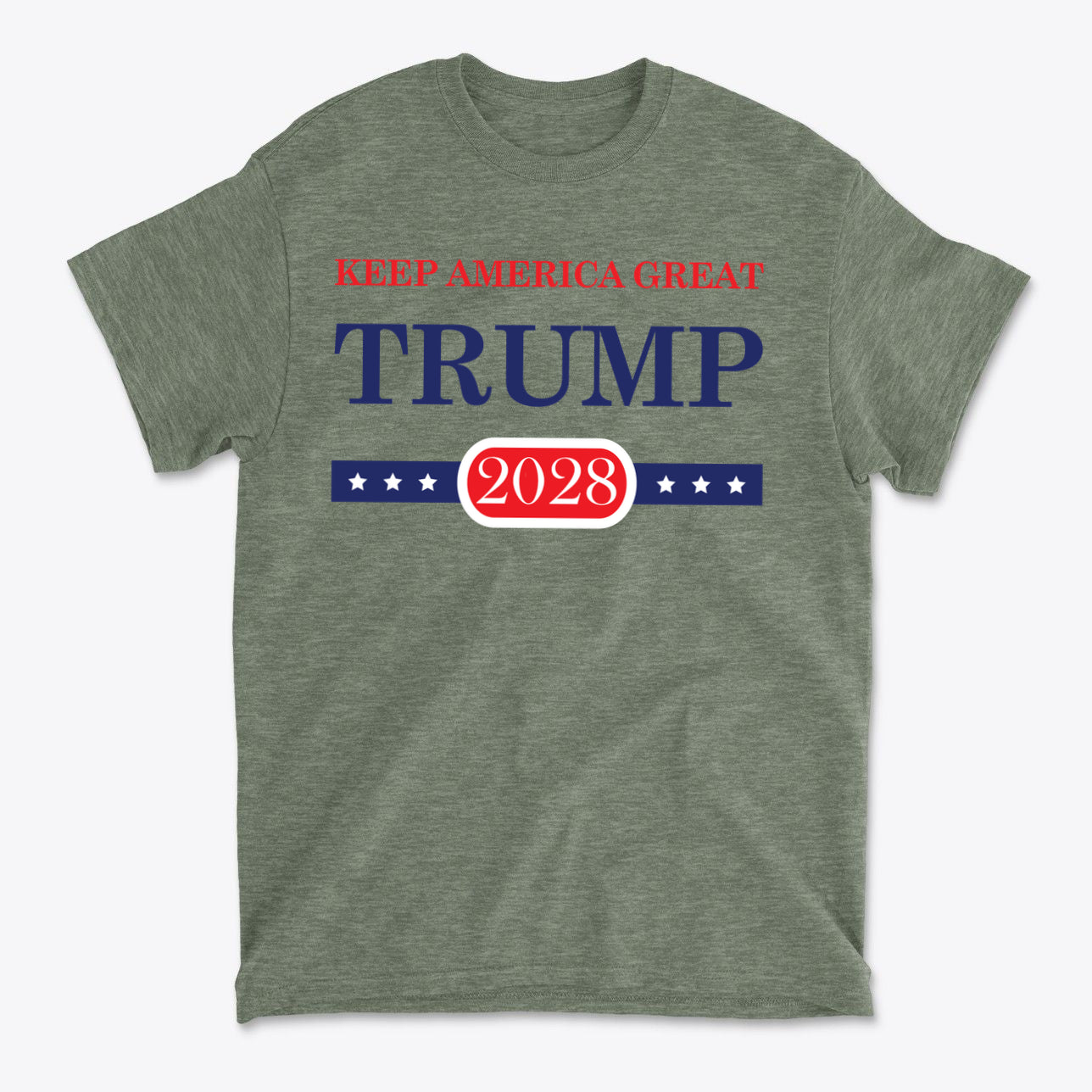 Support Trump Keep America 2028 premium graphic t-shirt featuring patriotic design and conservative message.