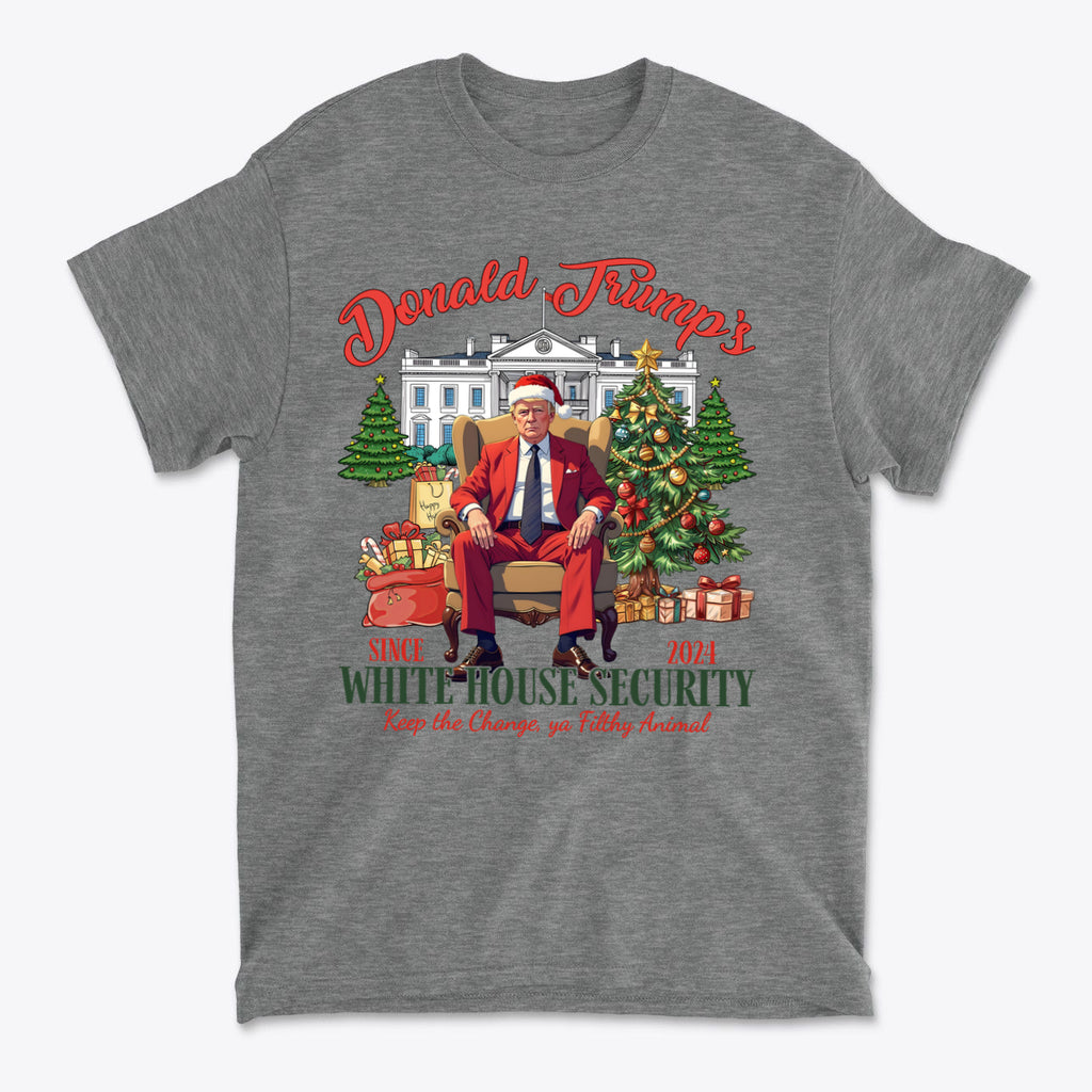 Donald Trump White House Security 2 shirt featuring Santa Trump with gifts and Christmas tree.