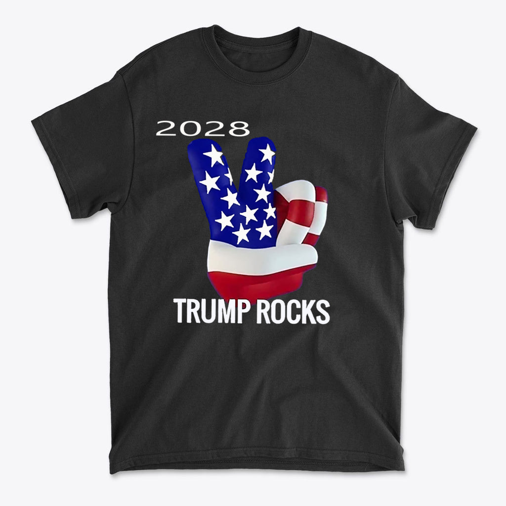 Trump Rocks 2028 Patriotic Graphic T-Shirt Design