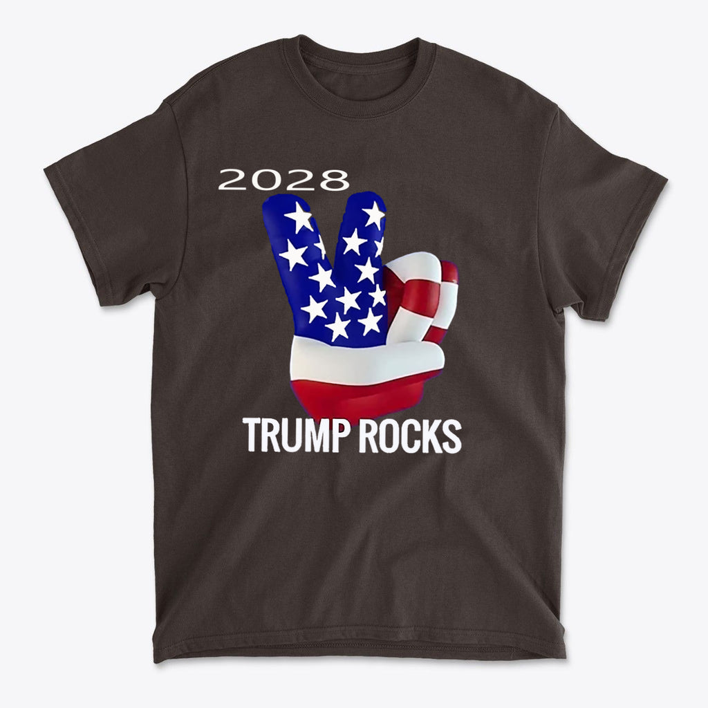 Trump Rocks 2028 Patriotic Graphic T-Shirt Design