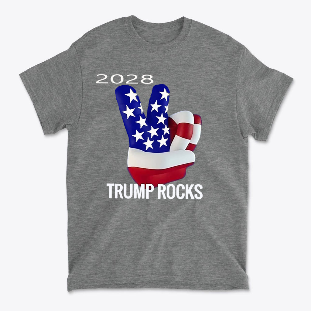 Trump Rocks 2028 Patriotic Graphic T-Shirt Design
