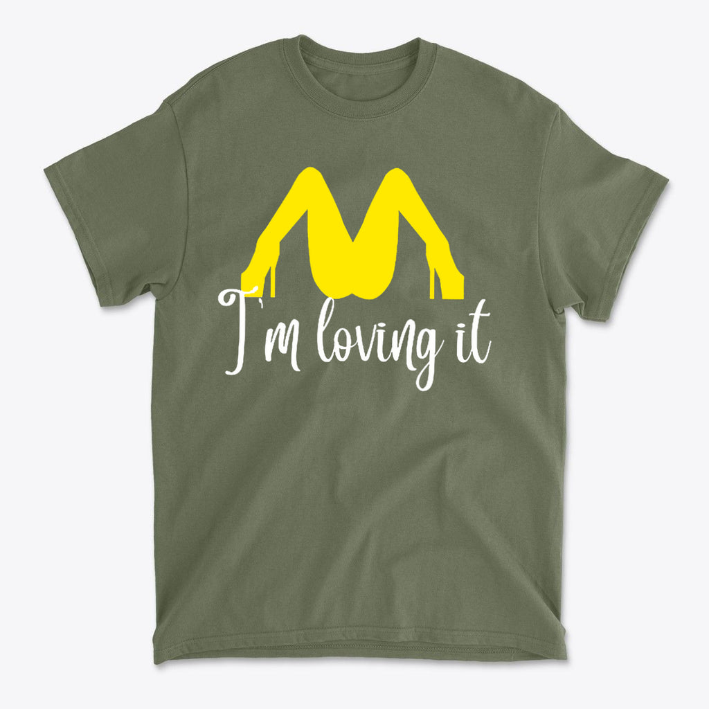 I’m Loving It Fun Casual Graphic T-Shirt Design featuring a yellow graphic and relaxed fit.