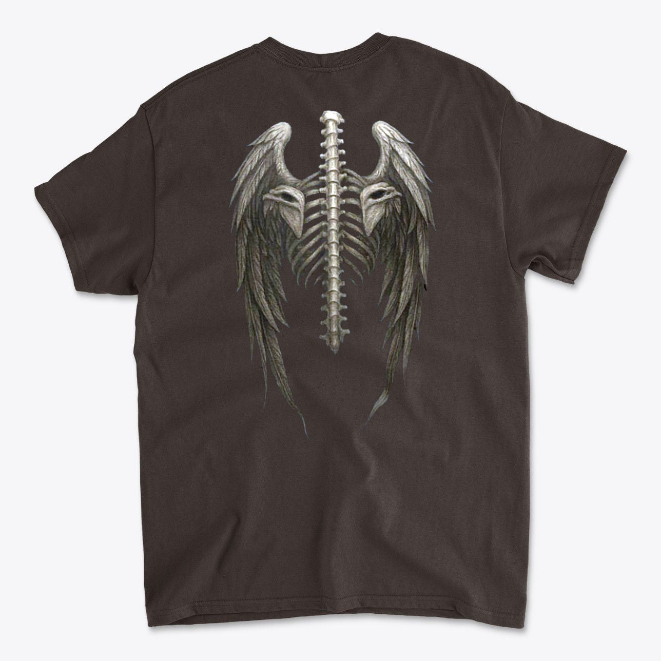 Spine Eagle Wings Back Print Tee featuring detailed artwork of eagle wings and spine design on a black T-shirt.