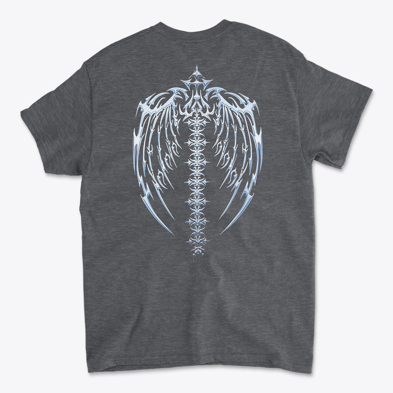 Spine Back Design Graphic Print on a premium graphic t-shirt featuring intricate wing and spine design.