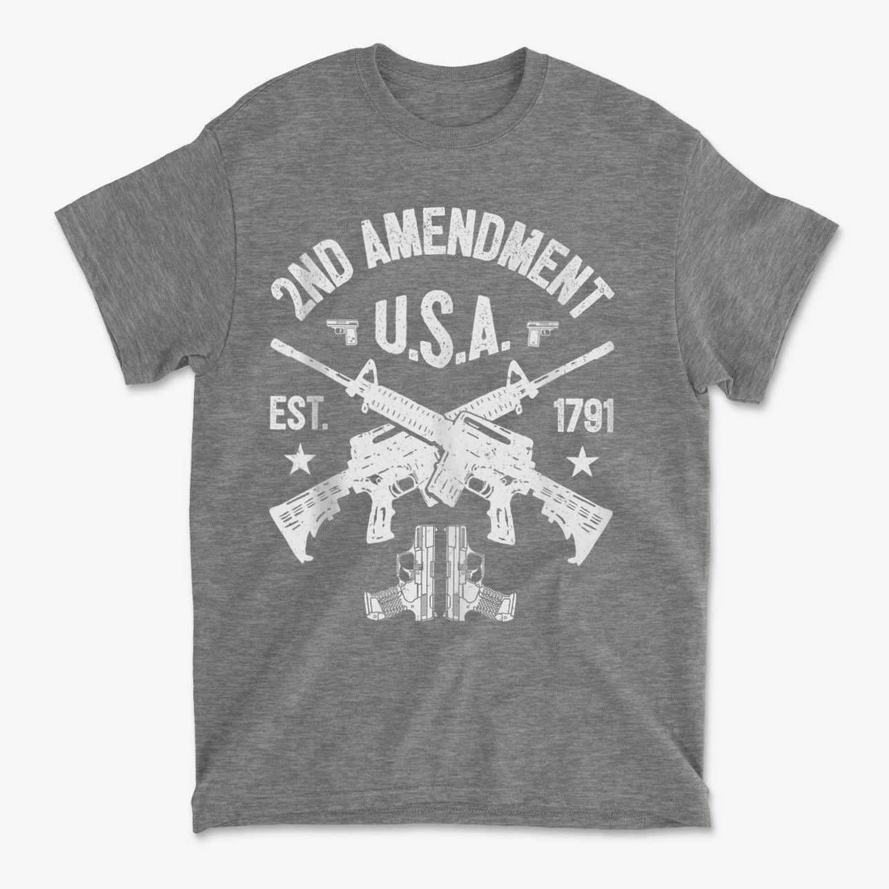 2nd Amendment U.S.A. Est. 1791 Premium Conservative Graphic T-Shirt featuring rifles and patriotic design.