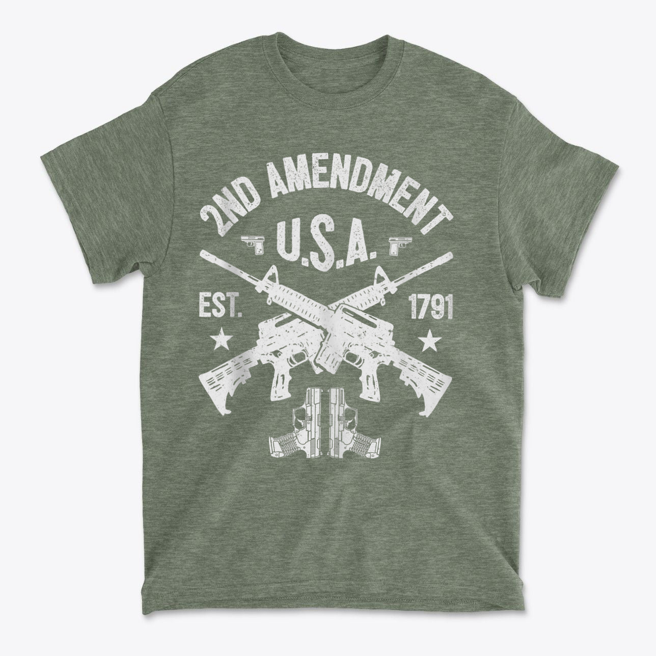 2nd Amendment U.S.A. Est. 1791 Premium Conservative Graphic T-Shirt design with rifles and patriotic elements.
