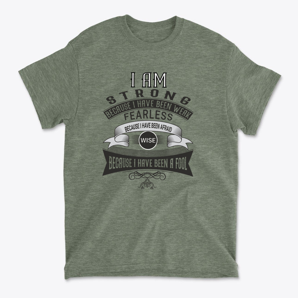 Strength After Being Weak Design premium graphic t-shirt with motivational message on a green background.