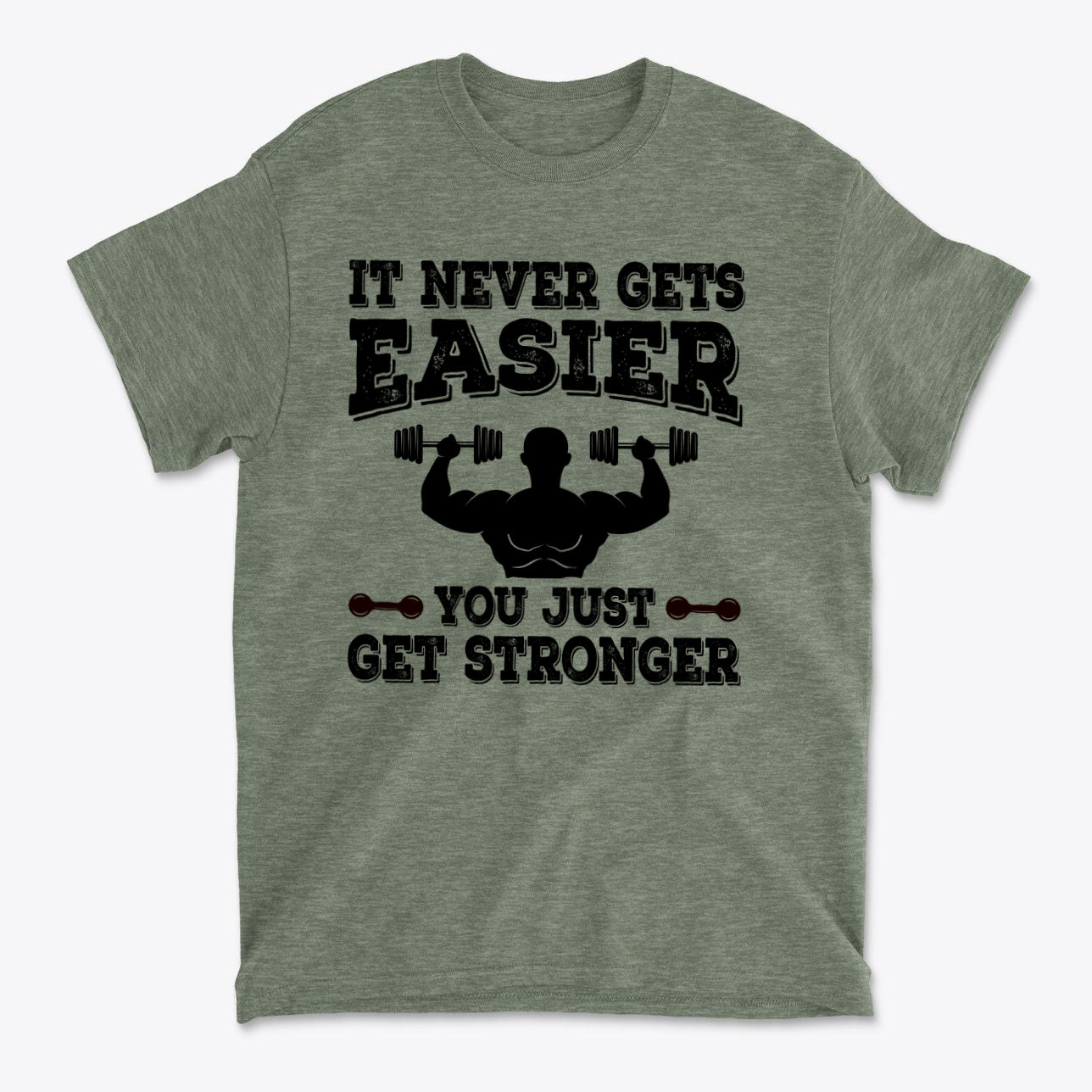 Getting Stronger Every Single Day graphic t-shirt with weightlifting design.