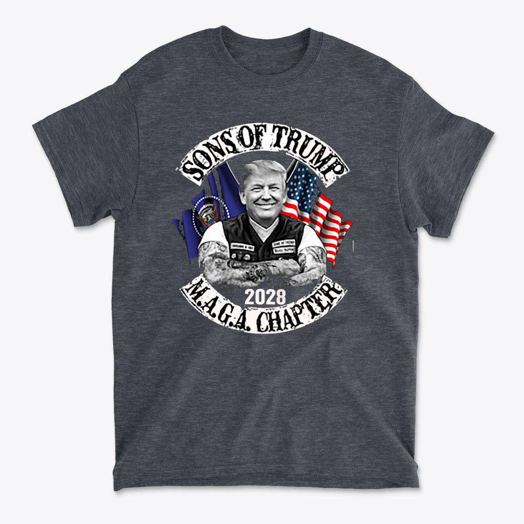 Sons Of Trump 2028 M.A.G.A. Chapter premium graphic t-shirt featuring a patriotic design.