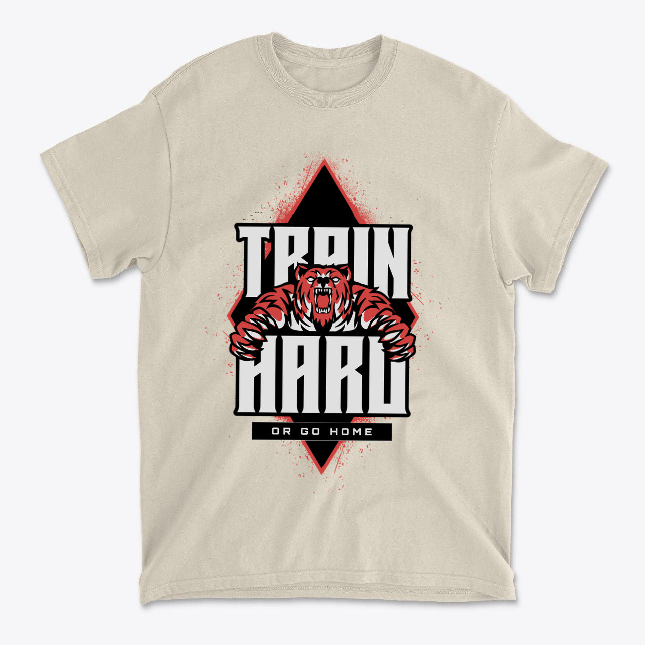 Train Hard Or Go Home Gear Now graphic tee featuring a fierce bear design.