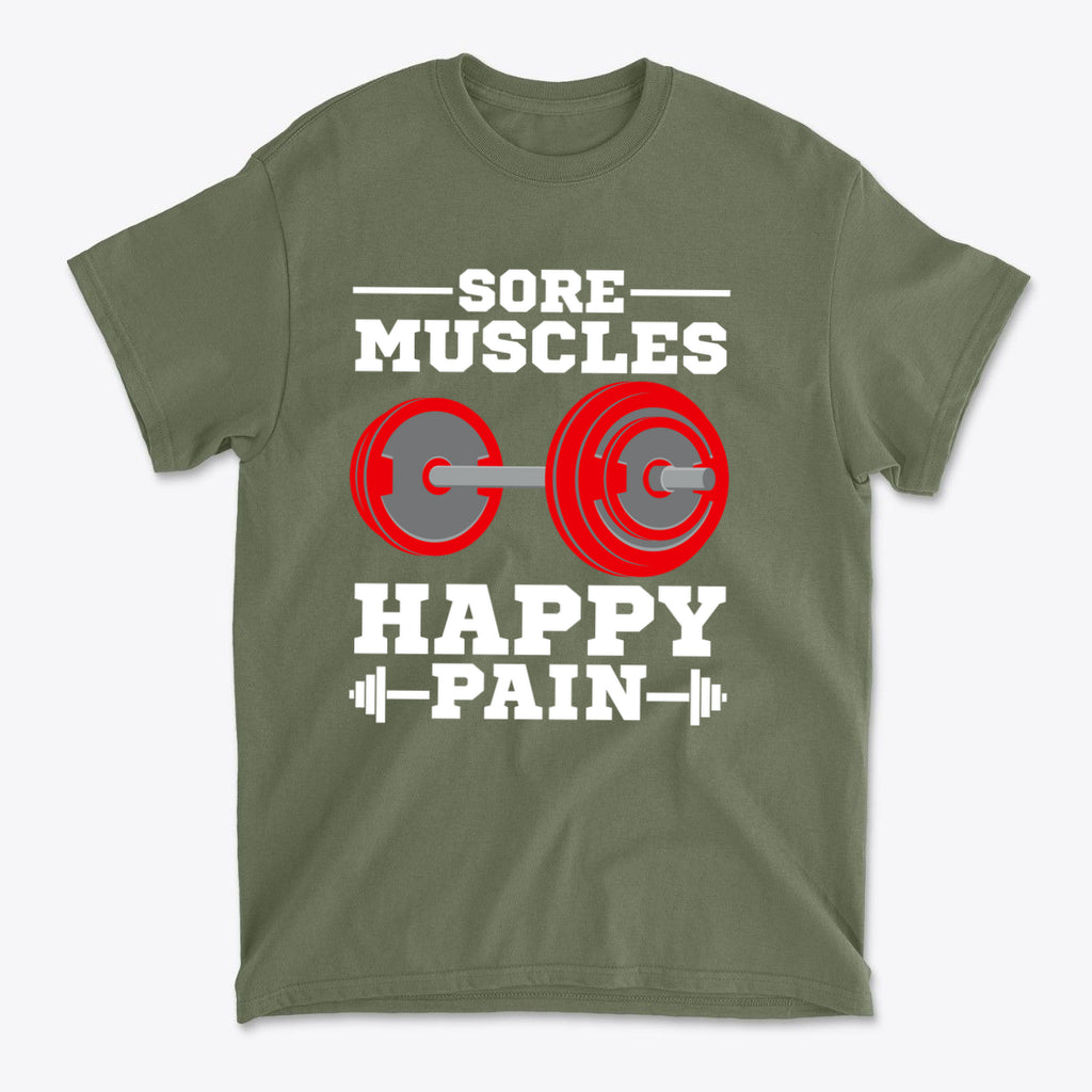 Sore Muscles Happy Pain Fitness Graphic Tee Design