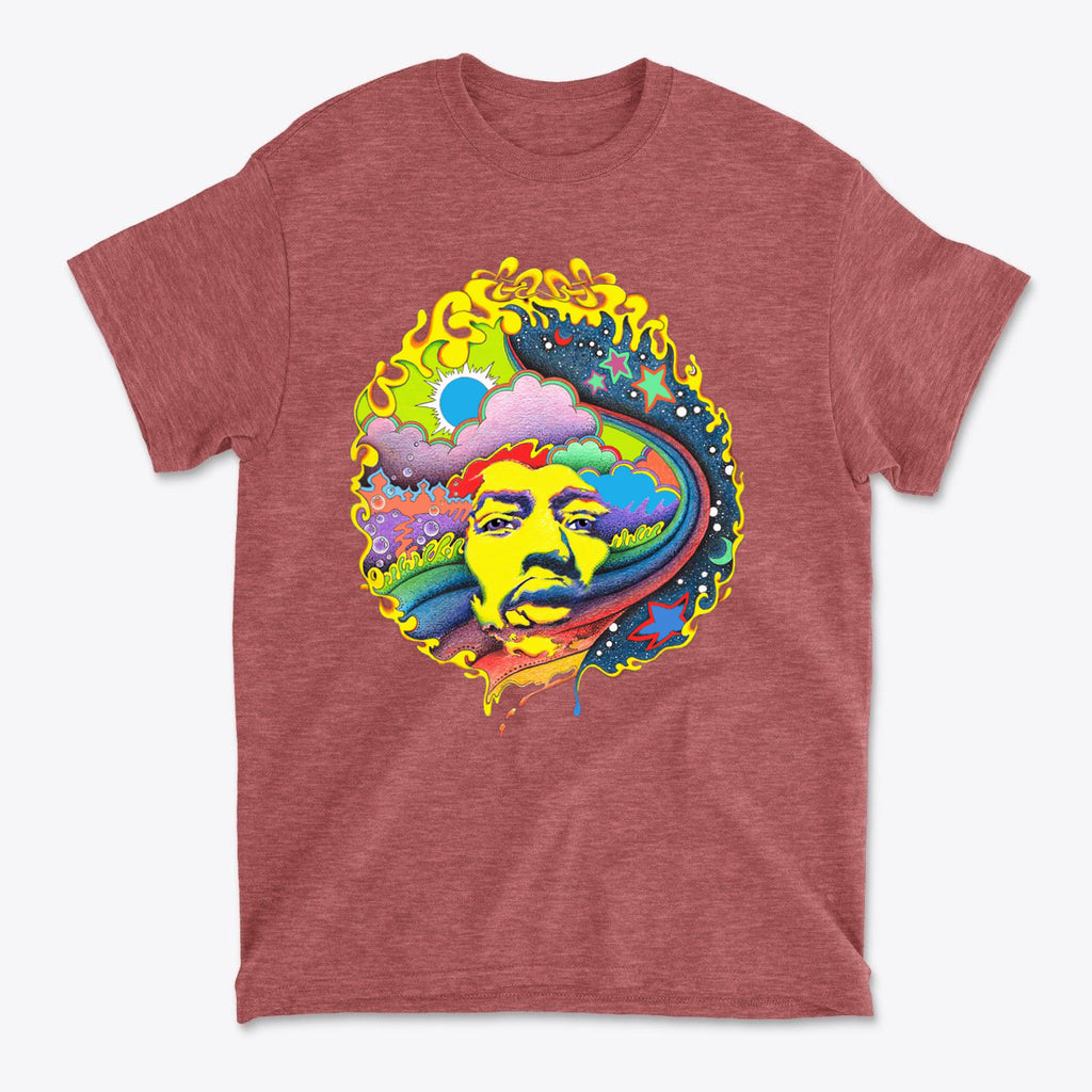 Vivid Hendrix In Original Color tee featuring vibrant psychedelic design and high-quality fabric.