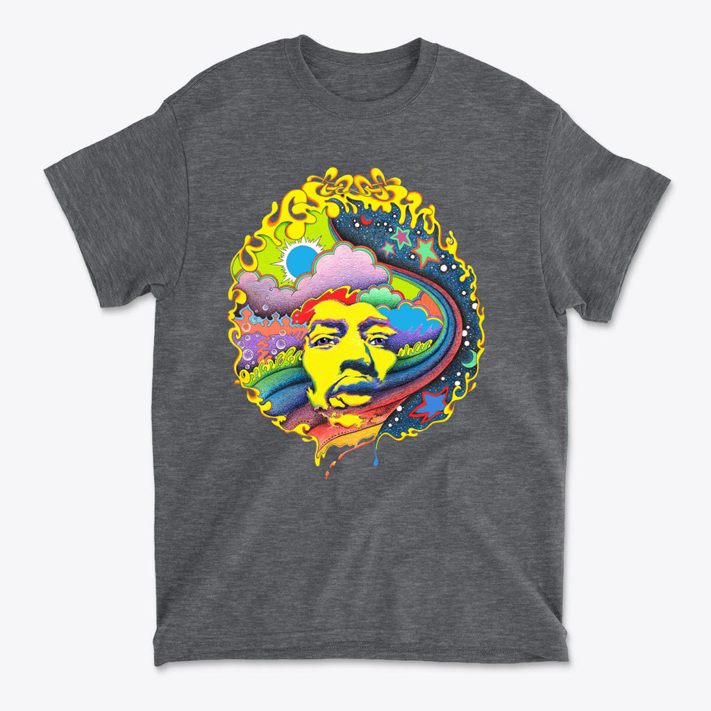 Vivid Hendrix In Original Color graphic tee featuring vibrant psychedelic design and legendary musical art.