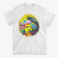 Vivid Hendrix In Original Color  tee featuring vibrant psychedelic design on a white shirt.