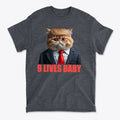 9 Lives Baby Cute Cat Graphic Casual T-Shirt Design featuring a cat in a suit with a playful expression.